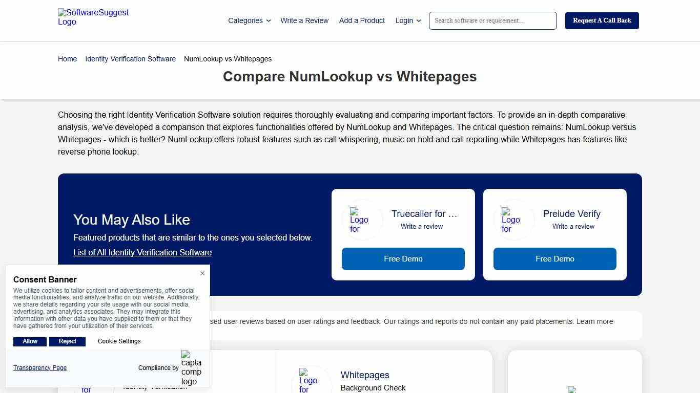 Compare NumLookup vs Whitepages in January 2026